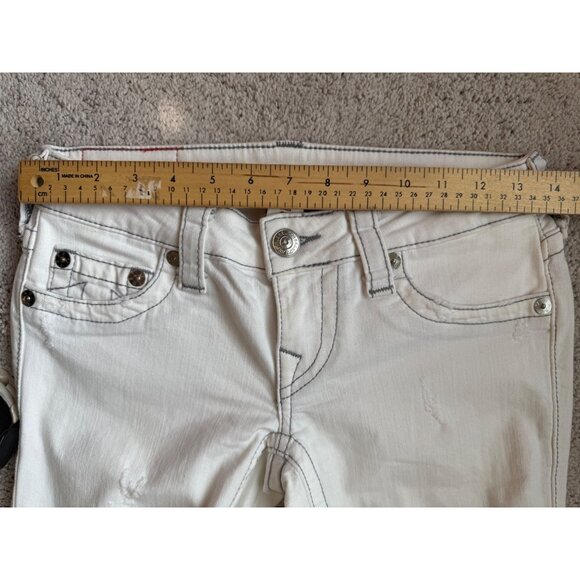True Religion Jeans Womens Size 25 Skinny White Low Rise 31” Grey Stitching - Picture 6 of 14